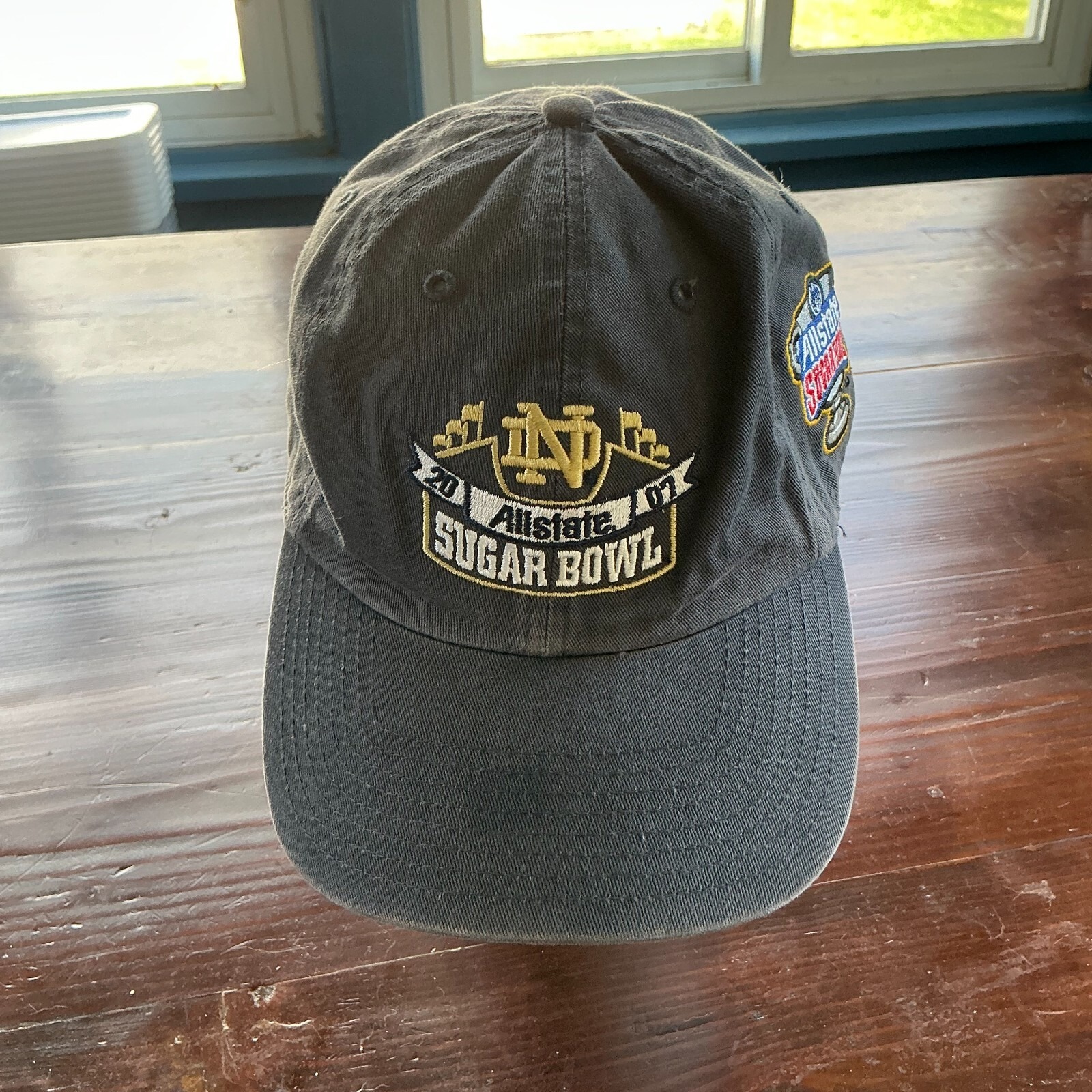 Vtg Notre Dame Allstate Sugar Bowl Hat Gray Ncaa Fighting Irish Adjustable Cap